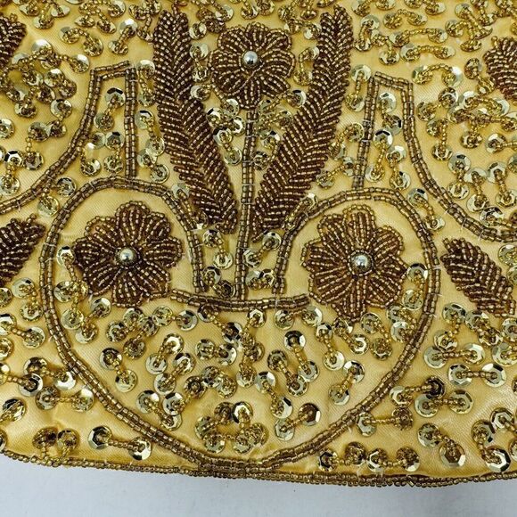 Beaded Sequin Gold Kiss Lock Satin‎ Interior, Chain Strap Evening Bag Handbag - Picture 6 of 8